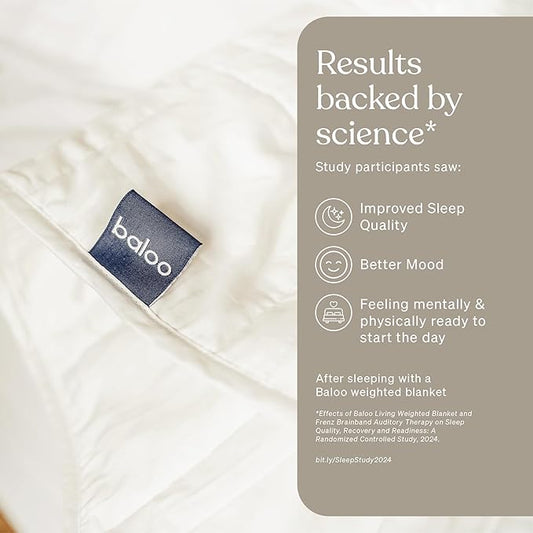 Baloo Weighted Blanket for Adults 20 lb (Pebble White, 80"x87") | Cool & 100% Cotton | Machine Washable & Dryer Safe | Glass Microbead Fill