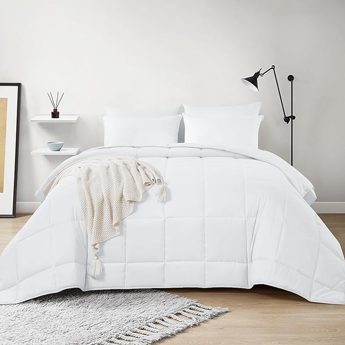 HOMBYS Oversized King Comforter 128x128, Lightweight Quilted Down Alternative Duvet Insert for All Season,White,8 Corner Tabs
