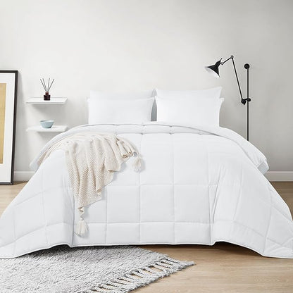 HOMBYS Oversized King Comforter 128x128, Lightweight Quilted Down Alternative Duvet Insert for All Season,White,8 Corner Tabs