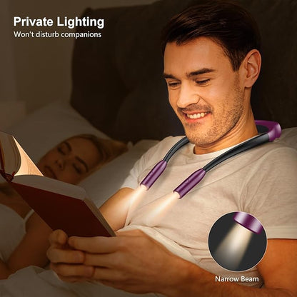 Gritin LED Neck Reading Light,Book Light for Reading in Bed-Eye Caring 3 Colors, Dimmable Brightness, Bendable Arms, 80+Hrs Runtime, Neck Round Design, Lightweight for Crafting, Knitting-Night Violet