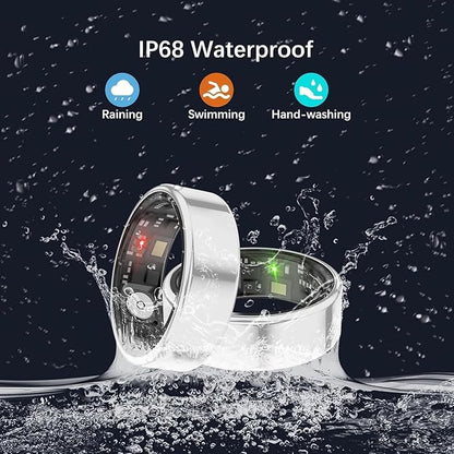 Smart Health Rings for Women Men, Fitness Tracker with Heart Rate, Blood Oxygen, HRV, Sleep Tracker, Step Tracker, No Subscription Fee, IP68 Waterproof Smart Ring for iphone & Android (Silver, 6#)