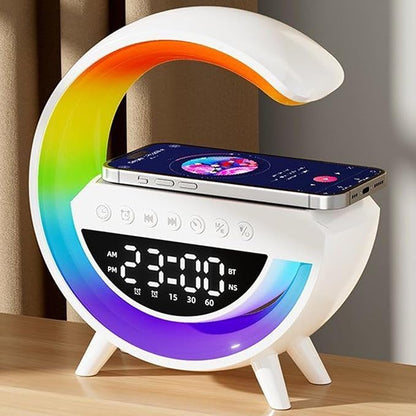 Table Lamp Smart Alarm Clocks Alarm Clocks for Bedrooms White Speaker Wireless Charger Smart Light Sound Machine 9.45 inch Night Light Lamp Sunrise Alarm Clock Restroom Bedroom (Mini-Style 3401)