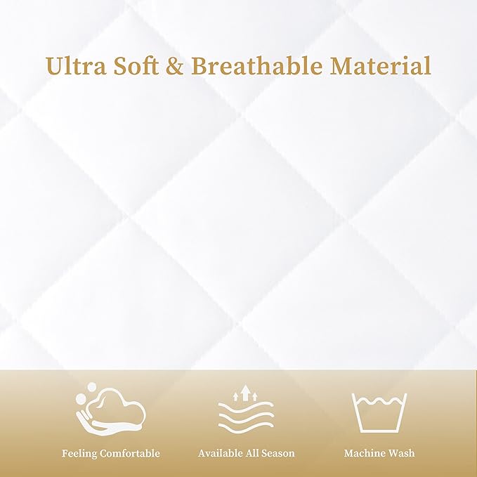 Quilted Fitted Twin Mattress Pad Cover, Waterproof Mattress Protector, Deep Pocket Elastic Fits Up to 18'', Breathable Soft Alternative Filling Mattress Pad (2 Pack)