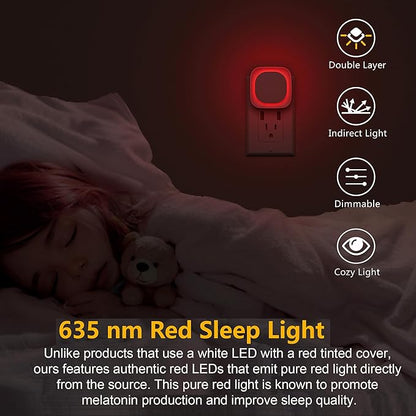 4 Pack Plug in Red Sleep Night Light, Auto Dusk to Dawn, Soft Glow, Dimmable Diffused Light, LED Lights for Bedroom, Sleep, Baby Nursery, Kids, Toddler, Bathroom, Hallway, Home Decor