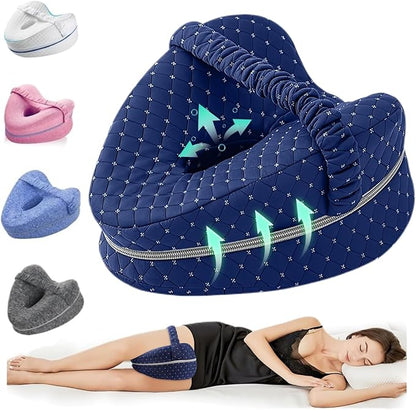 Leg Pillow for Side Sleeping, Alignment Knee Pillow for Side Sleepers, Memory Foam Knee Wedge Pillow, Leg Elevating Pillow for Knees, Hip, Joints, Between Legs (Navy Blue)