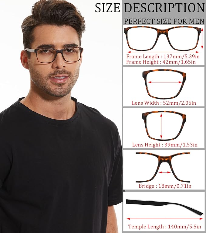 Blue Light Blocking Reading Glasses for Men 4-Pack Stylish Computer Readers with Spring Hinges,Anti Glare/Eye Strain Filter UV Ray Lightweight Reader Eyeglasses,+1.0 Magnification Strength