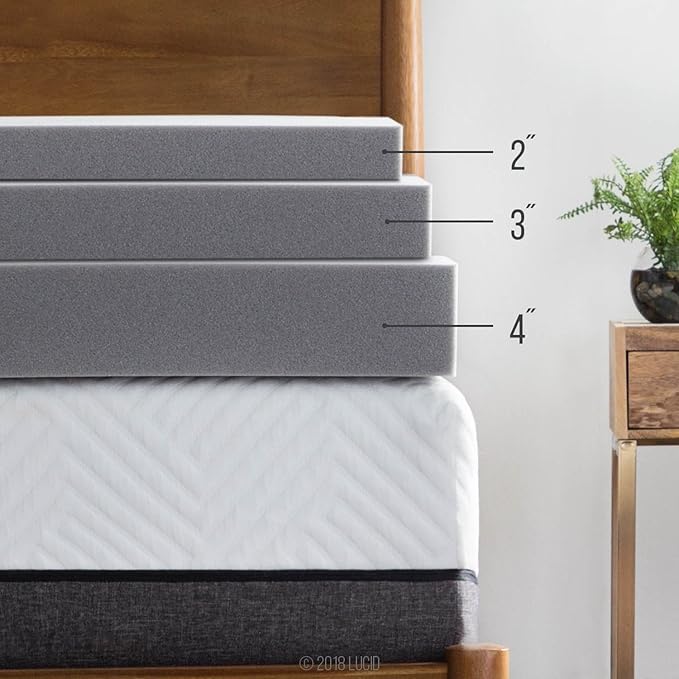 Lucid 4 Inch Bamboo Charcoal Infused Memory Foam Mattress Topper - Twin XL Size – Moisture and Odor Control - Ventilated - Ultra Plush Feel, Pressure-Relief Bed Topper – CertiPur Certified
