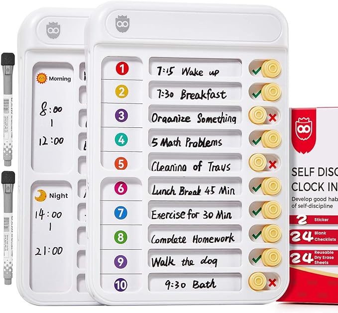 Chores Chart for Kids to Do List Checklist Chore Board ADHD Tools Magnetic Chore Chart with Sliders and Magnetic Marker for Fridge 2PCS White Chore Chart