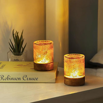 Mini Soft Warm Light Lamp Battery Operated Portable Night Light with Timer, Small Glass Vintage Dim Sleep Nightlights, Battery Powered Wireless Night Lights for Adults, Copper