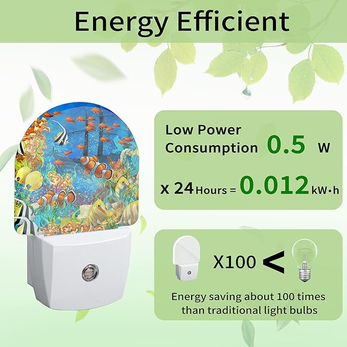 Summer Sea Night Light, Fishes Coral Nightlight Plug into Wall with Dusk to Dawn Sensor, LED Lamp Energy Saving Lights for Men Women Boys Girls,Lamp for Bedroom Bathroom Hallway