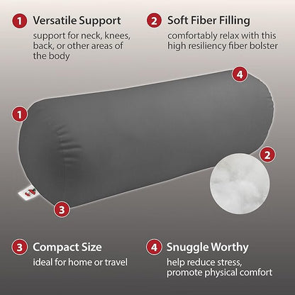 Core Products Jackson Roll Orthopedic Bolster Pillow - Neck, Back, Leg, Knee & Arm Support – Cervical & Lumbar Roll for Pain Relief, Spinal Alignment & Travel Comfort for Bed or Chair- Gray