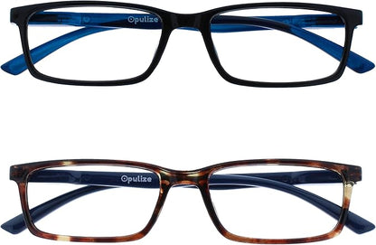 OPULIZE SEE Reading Glasses with Blue Light Blocking for Women and Men, Narrow Frame, Spring Hinges, Computer Gaming Glasses, Black,Brown +3.5 (Pack of 2)