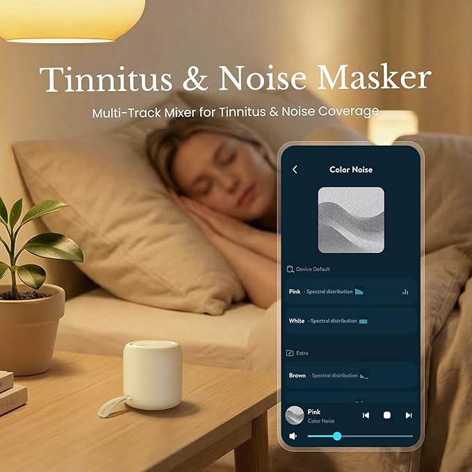 TimeVocalist White Noise Machine & Alarm Clock: Dynamic Sound Mixing, Ambient and Color Noises, Custom Soundscapes, App Control, Multiple Alarms, Sleep Training, 100 Volume Levels, Built in Battery