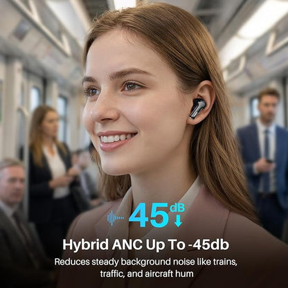 TOZO Hybrid Active Noise Cancelling Wireless Earbuds with 6 Mics AI Clear Call Ear Buds 68H Playtime with LED Display 32 Preset EQs via APP Bluetooth 5.3 IPX8 Waterproof in Ear Headphones