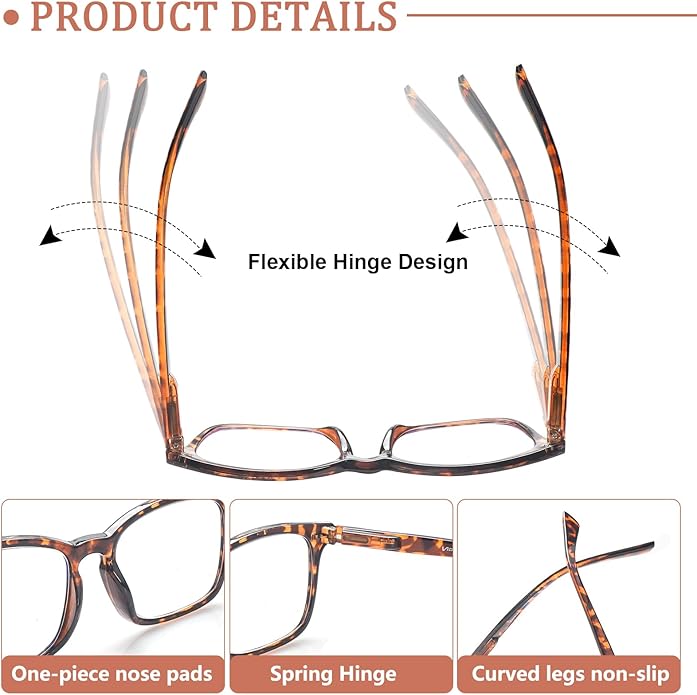 VIDEBLA 5 Pack Blue Light Blocking Reading Glasses,Spring Hinge Readers for Women Men,Anti UV Ray Filter Nerd Eyeglasses