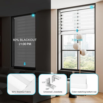 Motorized Zebra Blinds with Remote Smart Blind Work with Homekit Alexa SmartThings Electric Day and Night Shade Cordless Automatic Solar Powered Window Shade Customize(White)