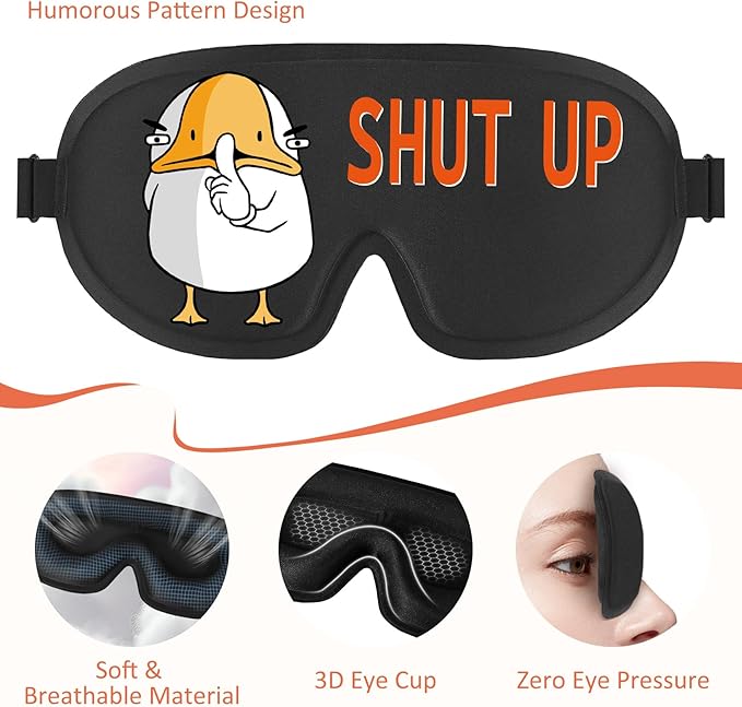 Funny 3D Zero Pressure Sleep Eye Mask for Men Women Side Sleeper, Adjustable Blackout Soft Breathable Eye Masks for Travel Nap Night Sleep, Humorous Gift Stocking Stuffers (Shut UP)