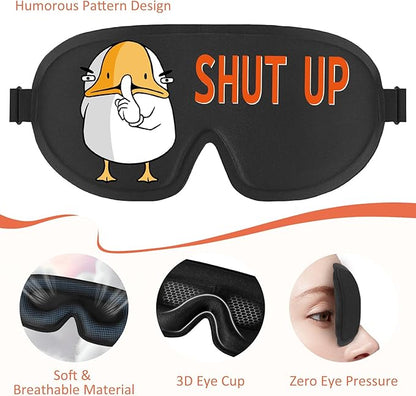 Funny 3D Zero Pressure Sleep Eye Mask for Men Women Side Sleeper, Adjustable Blackout Soft Breathable Eye Masks for Travel Nap Night Sleep, Humorous Gift Stocking Stuffers (Shut UP)
