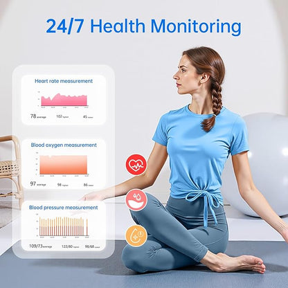Smart Ring for Women & Men, Health Tracker Ring with Heart Rate, Blood Oxygen,Blood Pressure, IP68 Waterproof Fitness Ring, Sleep Tracker for iPhone and Android, No APP Fee (Blue, 6#)