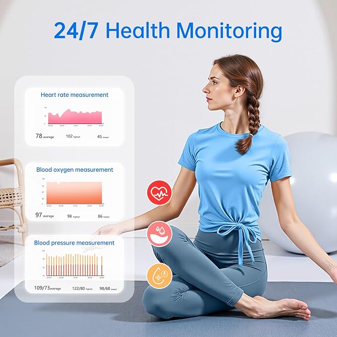 Smart Ring for Women & Men, Health Tracker Ring with Heart Rate, Blood Oxygen,Blood Pressure, IP68 Waterproof Fitness Ring, Sleep Tracker for iPhone and Android, No APP Fee (Blue, 9#)