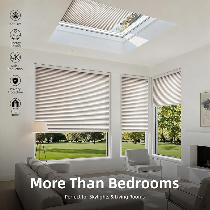 ZSTARR Motorized Skylight Shades Blackout Cellular Honeycomb Electric Blinds with Solar Panel Cordless Rechargeable with Remote for Roof and Slanted Windows Custom Size (LF Mercury Ash)