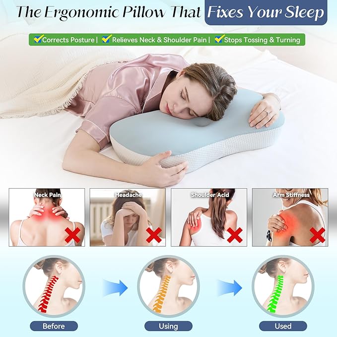 Cervical Pillow for Neck and Shoulder Support, Ergonomic Contour Sleeper Pillows, Adjustable Height Memory Foam Bed Pillow with Breathable Pillowcase for Back, Side, Stomach Sleeper
