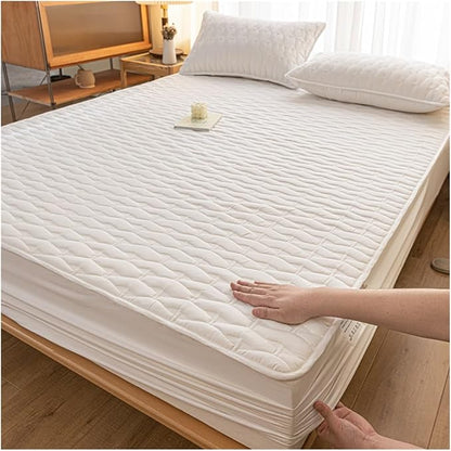 Fitted Mattress Pad Bedding Quilted Mattress Protector Breathable 10" Deep Pocket Bed Matress Cover for Small Double Queen Super King Size Bed(White,180x200+26cm)