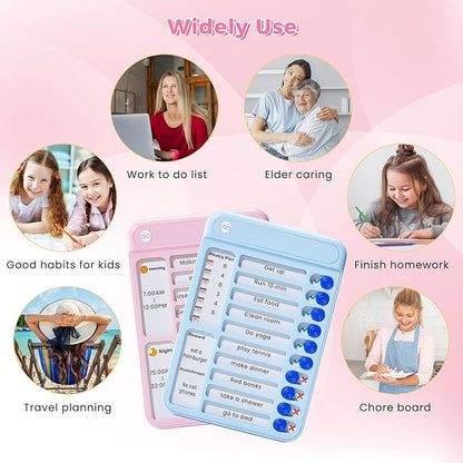 Magnetic Chore Chart for Kids, ADHD Tools to Do List Check List Chart Board Routine Chart, Visual Schedule for Fridge, Home with 10 Sliders and Magnetic Marker - (Blue+Pink)