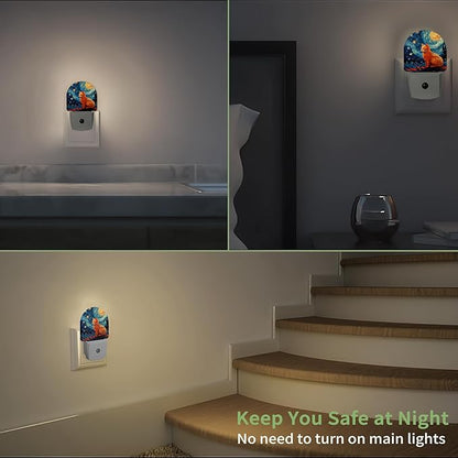 Starry Night Cat Night Light, Night Light Plug into Wall with Dusk to Dawn Sensor, LED Lamp Energy Saving Lights for Men Women Boys Girls,Lamp for Bedroom Bathroom Hallway