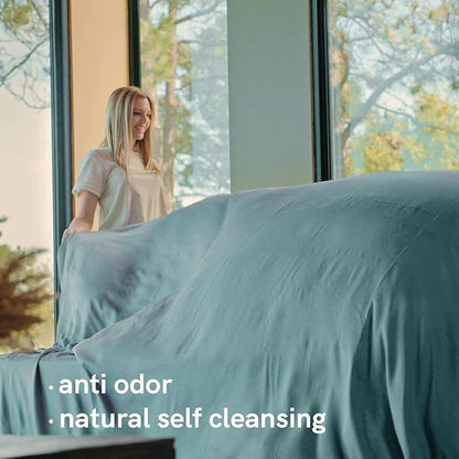 YnM Exclusive Cooling Duvet Cover for Weighted Blankets with 16 Strings (Sea Grass, 88"x104")