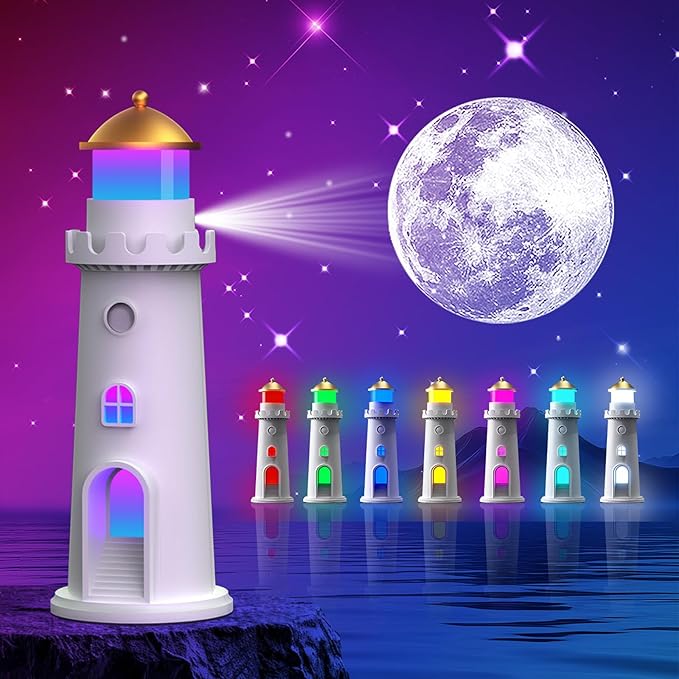 easuntec Moon Projection Night Light Color Changing, Rechargeable Dimmable Timer, RGB Night Light for Bedroom, Nursery, Kids, Adults, Moon Lighthouse Gifts for Girls Boys (RGB)
