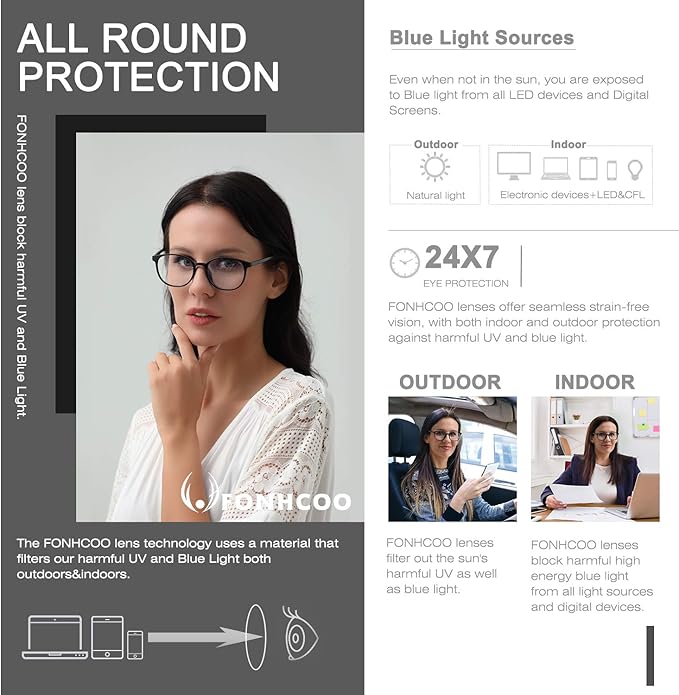 FONHCOO Blue Light Blocking Glasses Women Men Computer Eyeglasses,TR90 Fashion Round Transparent Anti Blue Light Glasses with Anti Eyestrain & UV Glare for Gaming & Reading (Shiny Black)