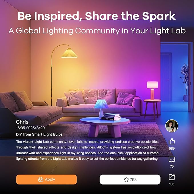 OREiN Matter Smart Light Bulb, 1100 Lumens 75W Equivalent Smart Light Bulbs, Color Changing Light Bulbs Work with Apple Home, Alexa, Google Home, SmartThings, A19 Smart Bulbs 2.4Ghz WiFi, 2Pack