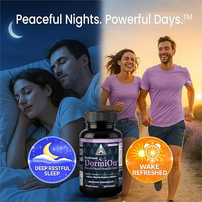 DormiOn™ Sleep + Restore Melatonin-Free Sleep Aid with Clinically-Proven Shoden® Ashwagandha, PharmaGABA®, Sleeproot® Valerian Root, L-Theanine, Mg., BioPerine® and 4 other Herbs. No grogginess.