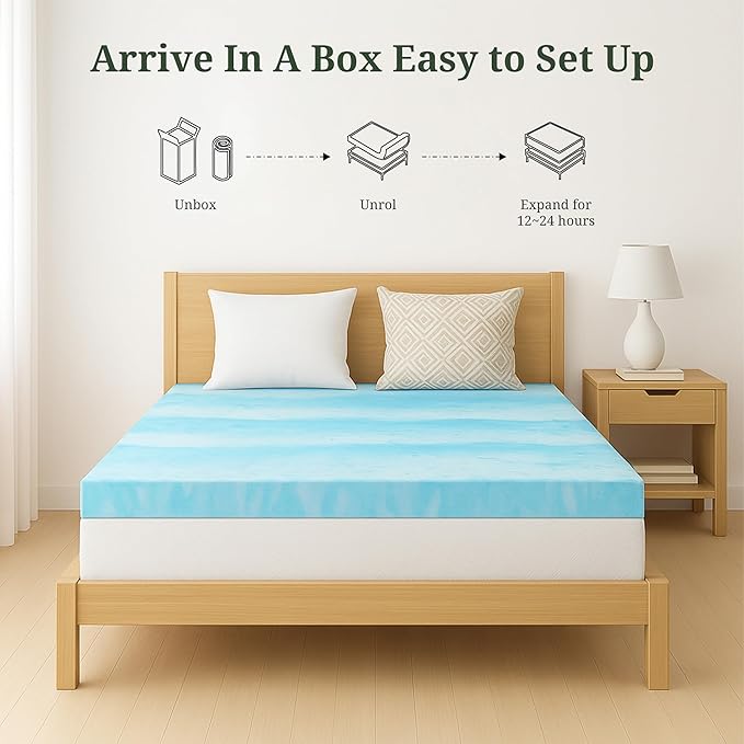 Memory Foam Mattress Topper Queen - 3 Inch Gel Infused Bed Toppers, Pressure Relief Mattress Pad, CertiPUR-US Certified