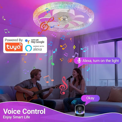 Ceiling Fans with Lights and Remote, 20" RGB Ceiling Fan with Voice/APP Control, 2 in 1 RGB+CCT Dimmable Flush Mount Smart Bluetooth Abanico De Techo for Bedroom, Kids Room and Living Room
