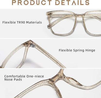 Oversized Square Blue Light Blocking Glasses for Women Men, Anti-Fatigue Computer Monitor Glasses Reduce Eye Strain