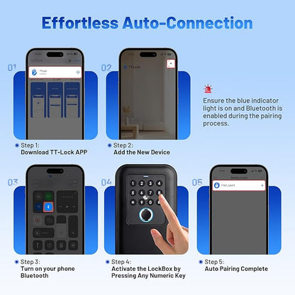 Fingerprint Smart Lock Box Bluetooth with TTLock App Control, IP65 Waterproof Key Safe with Silicone Keypad, USB-C & Manual Key Backup, Large Capacity for Home Airbnb Rental