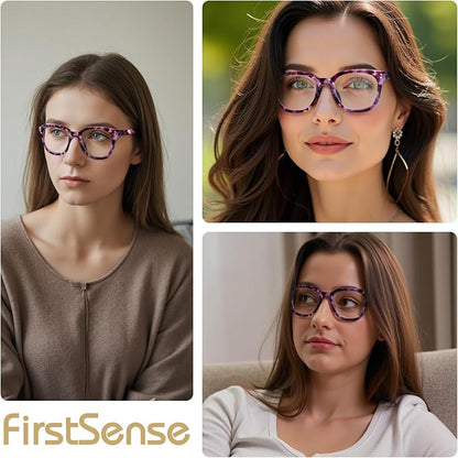 Reading Glasses for Men Women Blue Light Blocking with Spring Hinge, Blocking Readers Anti UV Ray Filter Eyeglasses, Square Computer Reader Glasses, Purple Tortoiseshell, +2.0