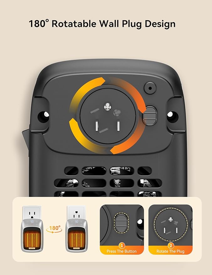Brightown Portable Plug in Wall Heater for Indoor Use with Thermostat, 800W Small Electric Space Heater with Remote, LED Display, 12H Timer, Quick Heat, Safe for Bathroom Office Bedroom, 2PCS