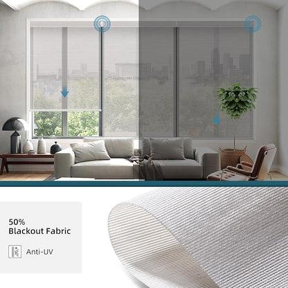 Motorized Blinds,Motorized Light Filtering Shades, 50% Blackout Smart Shades for Windows, Half-Shading Electric Blinds with Remote, APP/Voice Control,Sunscreen PVC Free Pearl