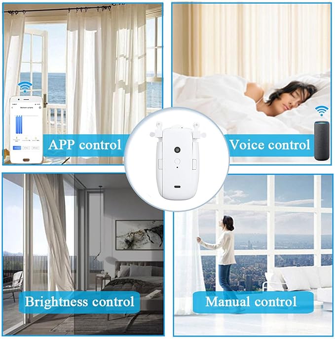 Ymiko Smart Curtain Opener, Robot WiFi Automatic Electric Motor Quiet Low Noise U I Shaped Track Smart Curtain Motor for Bedroom Living Room Office