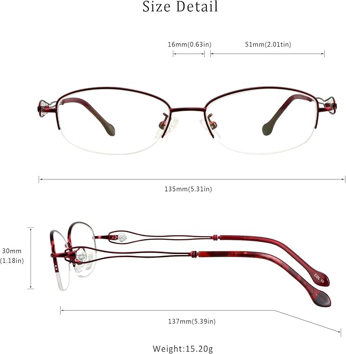 LifeArt Alloy Semi-Rimless Reading Glasses,Blue Light Blocking Glasses, Anti Eyestrain, Computer Gaming Glasses, TV Glasses for Women Men, Anti Glare (Red, +2.25 Magnification)
