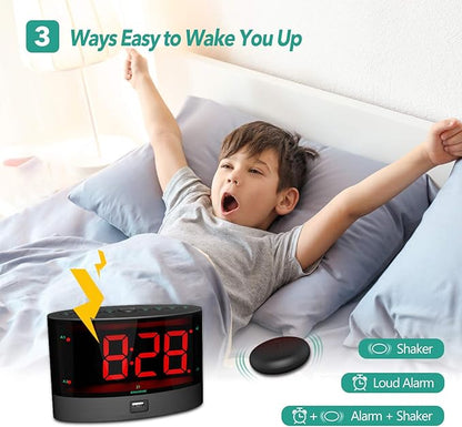 ANJANK Extra Loud Alarm Clock for Heavy Sleepers, Wireless Bed Shaker, Vibrating Dual Alarm, Deaf and Hearing-impaired, Adjustable Volume/Dimmer/Wake up Mode, USB Charger Port