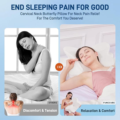 Cervical Neck Pillow - Memory Foam Pillow for Pain Relief Sleeping, Ergonomic Neck Support Contour Pillows for Side Back Stomach Sleepers,Orthopedic Breathable Pillowcase (White)
