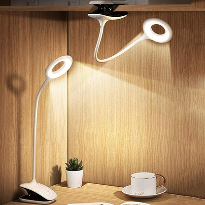 Clip On Reading Light for Bed Headboard, USB Rechargeable Clip Lamp for Dorm Room Essentials, Touch Dim, 3 Colors, Eye Protect Desk Lamp for College Dorm Room, White