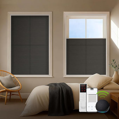 ZSTARR Motorized Skylight Shades Blackout Cellular Honeycomb Electric Blinds with Solar Panel Cordless Rechargeable with Remote for Roof and Slanted Windows Custom Size (LF Charcoal)
