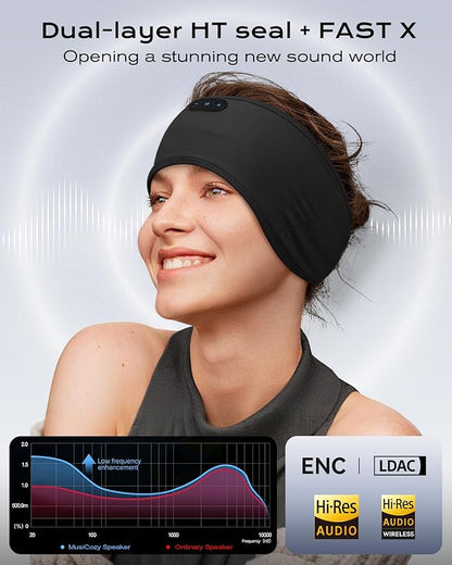 MUSICOZY Sleep Headphones Bamboo Cotton Headband, Wireless Bluetooth 5.4 Headphones for Sleeping Side Sleepers, Sleeping Headband for Men & Women, Ideal Gift for Travel, Workout, Yoga(Noble Black)