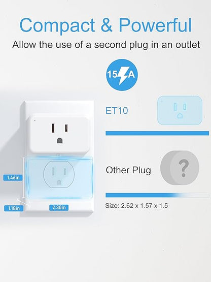 EIGHTREE Smart Plug 15A, Smart Plugs That Compatible with Alexa & Google Home & SmartThings, No Hub Required, Smart Outlet with Remote Control, Timer & Schedule, 2.4GHz WiFi Only, 4 Packs