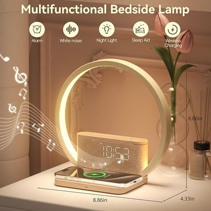 Vivilumens Sunrise Alarm Clock Wireless Charger, 10 White Noise Sound Machine Alarm Clock with 30/60/90 Mins Timer, 3 Levels Touch Night Light Dual Clocks for Heavy Sleeper Bedroom Decor Gifts for Her